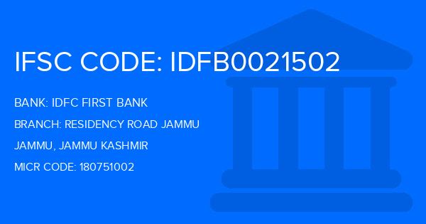 Idfc First Bank Residency Road Jammu Branch IFSC Code