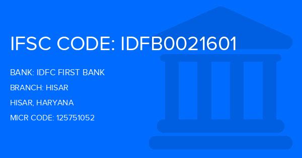 Idfc First Bank Hisar Branch IFSC Code