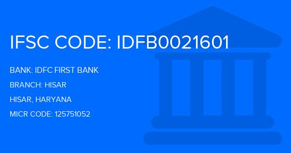 Idfc First Bank Hisar Branch IFSC Code