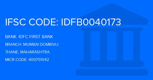 Idfc First Bank Mumbai Dombivli Branch IFSC Code