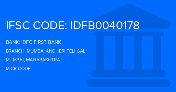 Idfc First Bank Mumbai Andheri Teli Gali Branch IFSC Code