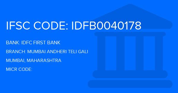 Idfc First Bank Mumbai Andheri Teli Gali Branch IFSC Code