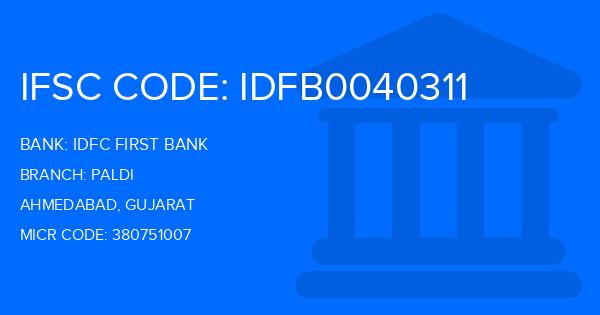 Idfc First Bank Paldi Branch IFSC Code