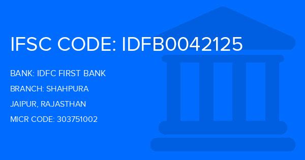 Idfc First Bank Shahpura Branch IFSC Code