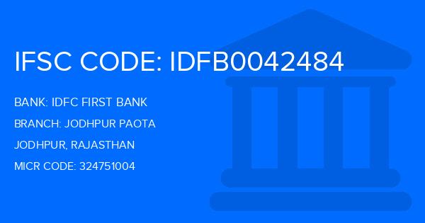 Idfc First Bank Jodhpur Paota Branch IFSC Code