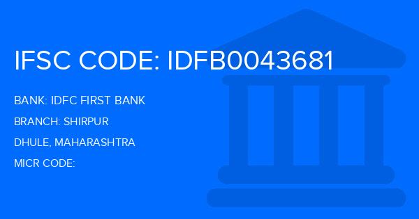 Idfc First Bank Shirpur Branch IFSC Code