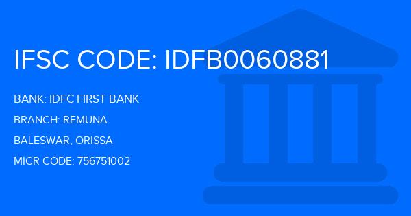 Idfc First Bank Remuna Branch IFSC Code