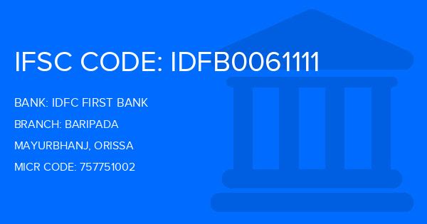 Idfc First Bank Baripada Branch IFSC Code