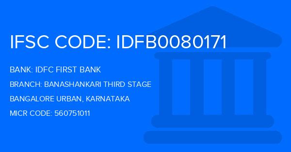Idfc First Bank Banashankari Third Stage Branch IFSC Code