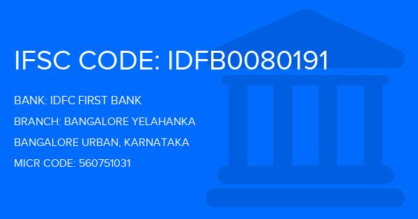 Idfc First Bank Bangalore Yelahanka Branch IFSC Code