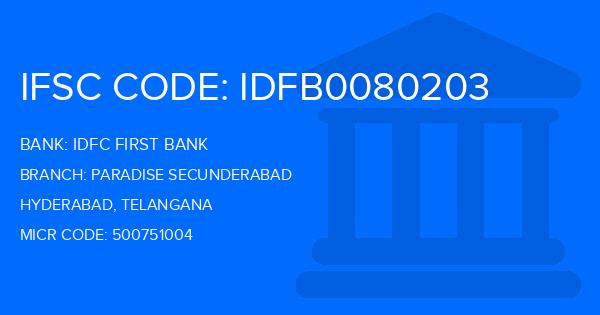 Idfc First Bank Paradise Secunderabad Branch IFSC Code