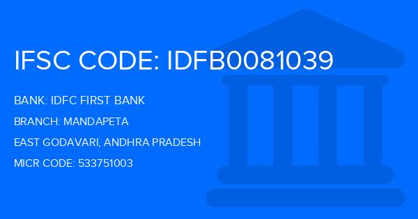 Idfc First Bank Mandapeta Branch IFSC Code