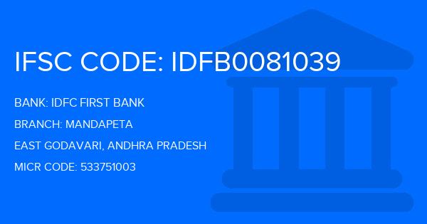 Idfc First Bank Mandapeta Branch IFSC Code