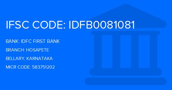 Idfc First Bank Hosapete Branch IFSC Code