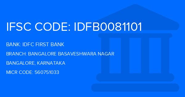 Idfc First Bank Bangalore Basaveshwara Nagar Branch IFSC Code