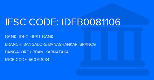 Idfc First Bank Bangalore Banashankari Brancg Branch IFSC Code