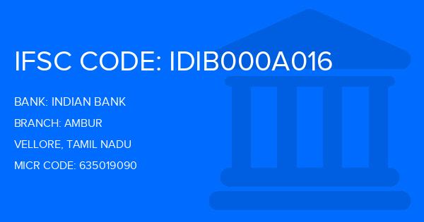Indian Bank Ambur Branch IFSC Code