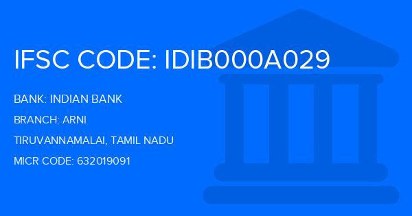 Indian Bank Arni Branch IFSC Code