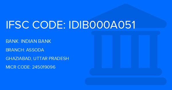Indian Bank Assoda Branch IFSC Code