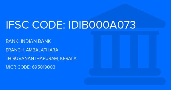 Indian Bank Ambalathara Branch IFSC Code