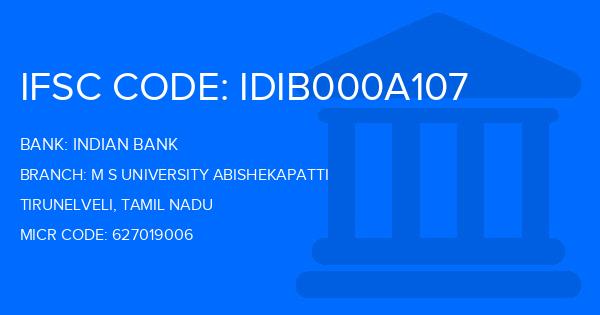 Indian Bank M S University Abishekapatti Branch IFSC Code