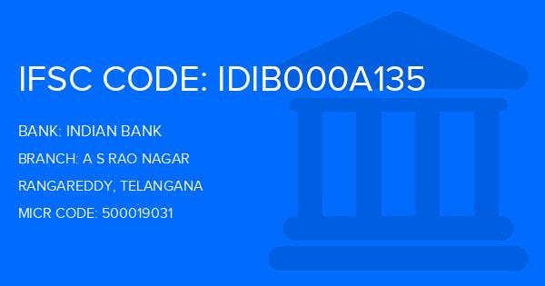 Indian Bank A S Rao Nagar Branch IFSC Code