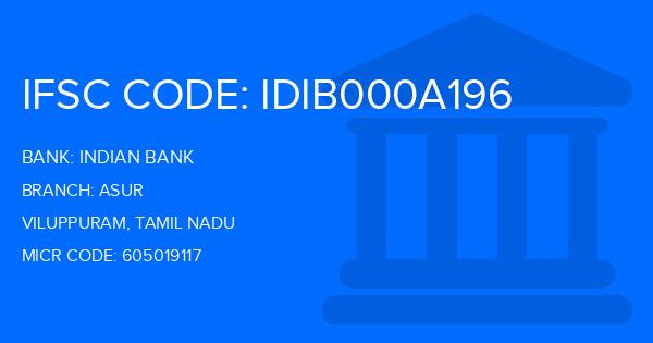 Indian Bank Asur Branch IFSC Code