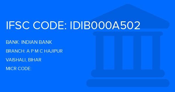 Indian Bank A P M C Hajipur Branch IFSC Code
