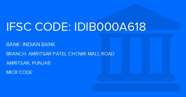 Indian Bank Amritsar Patel Chowk Mall Road Branch IFSC Code