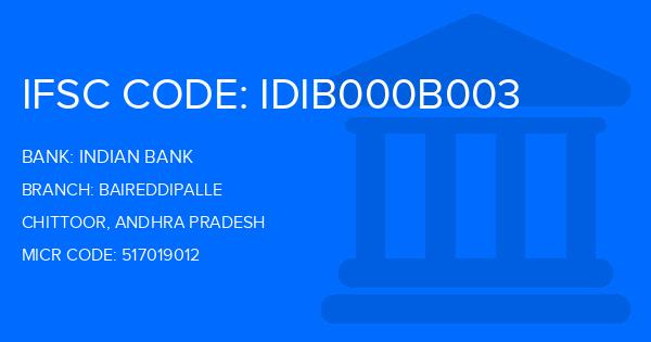 Indian Bank Baireddipalle Branch IFSC Code