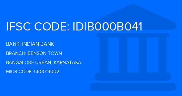 Indian Bank Benson Town Branch IFSC Code