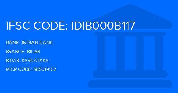Indian Bank Bidar Branch IFSC Code
