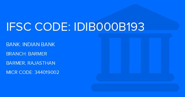 Indian Bank Barmer Branch IFSC Code