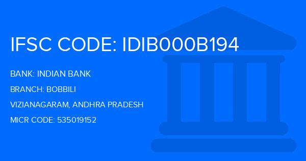 Indian Bank Bobbili Branch IFSC Code