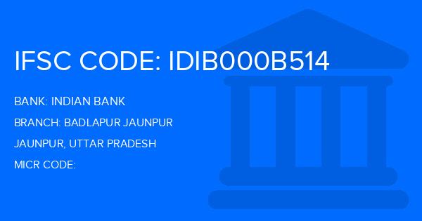 Indian Bank Badlapur Jaunpur Branch IFSC Code