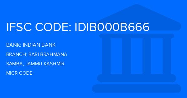Indian Bank Bari Brahmana Branch IFSC Code