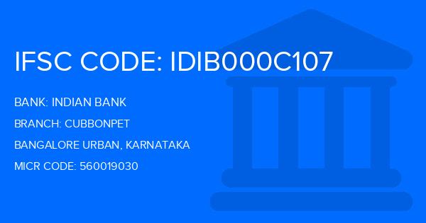 Indian Bank Cubbonpet Branch IFSC Code