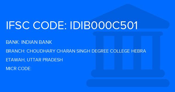 Indian Bank Choudhary Charan Singh Degree College Hebra Branch IFSC Code