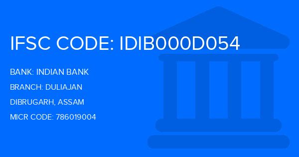 Indian Bank Duliajan Branch IFSC Code