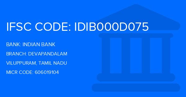 Indian Bank Devapandalam Branch IFSC Code