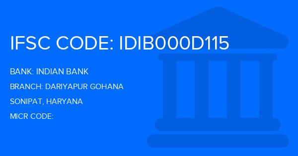 Indian Bank Dariyapur Gohana Branch IFSC Code