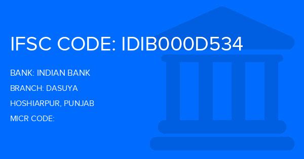 Indian Bank Dasuya Branch IFSC Code