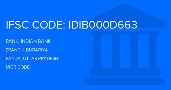 Indian Bank Dubariya Branch IFSC Code