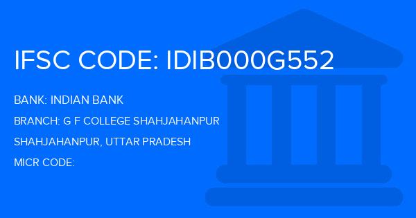 Indian Bank G F College Shahjahanpur Branch IFSC Code