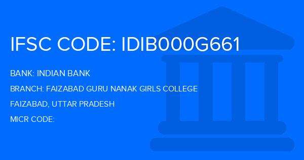 Indian Bank Faizabad Guru Nanak Girls College Branch IFSC Code