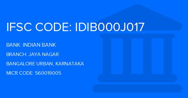 Indian Bank Jaya Nagar Branch IFSC Code