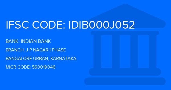 Indian Bank J P Nagar I Phase Branch IFSC Code