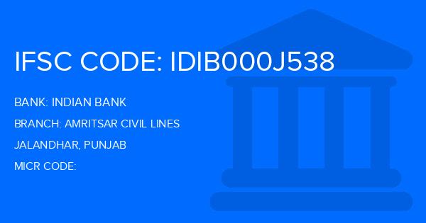 Indian Bank Amritsar Civil Lines Branch IFSC Code
