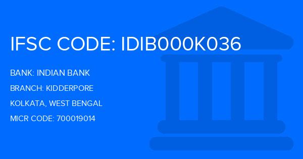 Indian Bank Kidderpore Branch IFSC Code