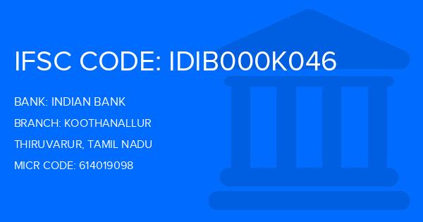 Indian Bank Koothanallur Branch IFSC Code